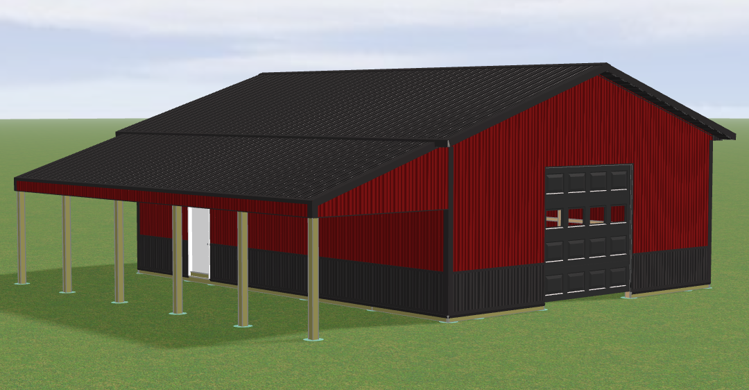 40x48 Pole Barn with Lean-To